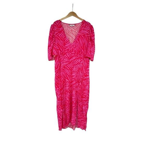 LTS Long Tall Sally Tall Bright Pink Zebra Print Tea Dress Womens 16 - Picture 1 of 8